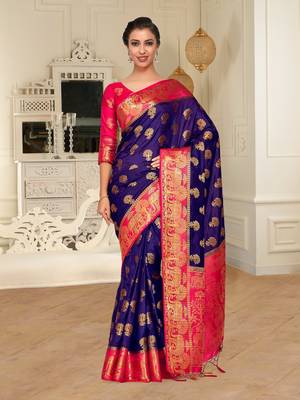 Blue Woven Art Silk Saree With Blouse 2