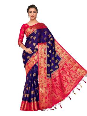 Blue Woven Art Silk Saree With Blouse 3