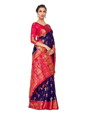 Blue Woven Art Silk Saree With Blouse 4