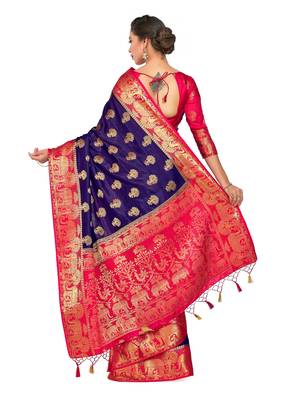 Blue Woven Art Silk Saree With Blouse 5
