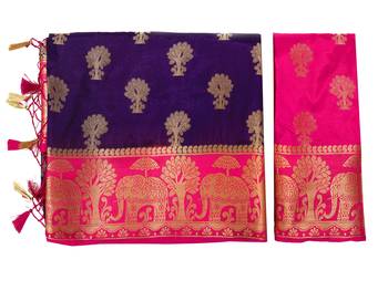 Blue Woven Art Silk Saree With Blouse 9