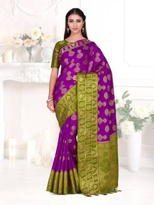Purple Woven Art Silk Saree With Blouse 2