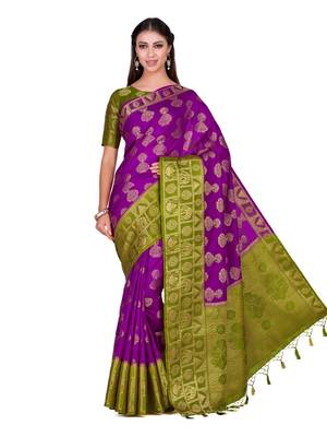 Purple Woven Art Silk Saree With Blouse 3