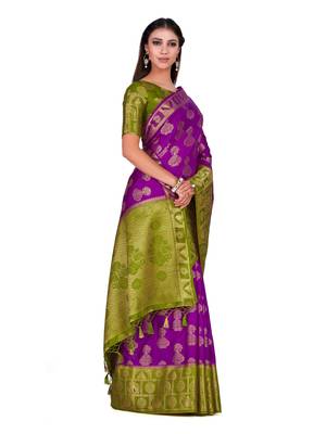 Purple Woven Art Silk Saree With Blouse 4
