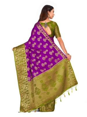 Purple Woven Art Silk Saree With Blouse 5