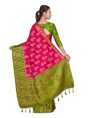 Pink woven art silk saree with blouse 5