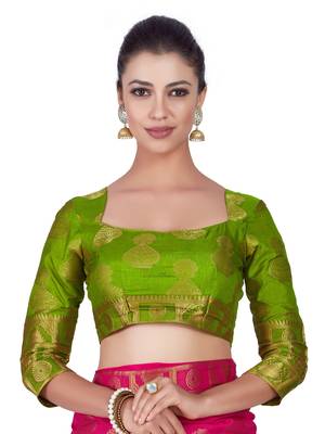 Pink woven art silk saree with blouse 6