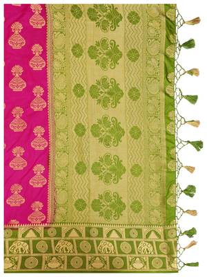 Pink woven art silk saree with blouse 8