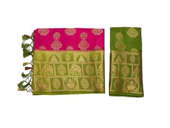 Pink woven art silk saree with blouse 9