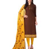 Brown Embroidered Cotton Salwar With Dupatta