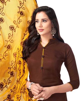 Brown Embroidered Cotton Salwar With Dupatta 2