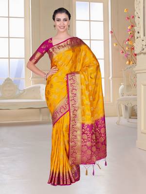 Gold woven art silk saree with blouse 2