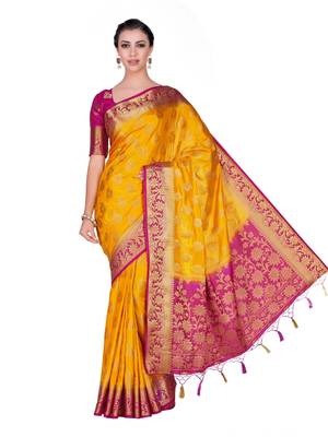 Gold woven art silk saree with blouse 3