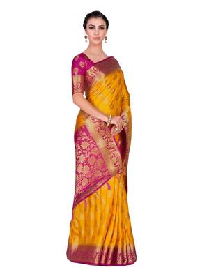 Gold woven art silk saree with blouse 4