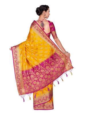 Gold woven art silk saree with blouse 5