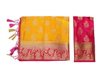 Gold woven art silk saree with blouse 9
