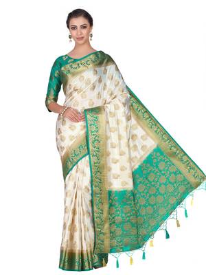 Beige Woven Art Silk Saree With Blouse 4