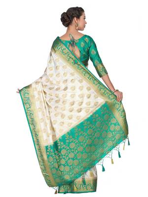 Beige Woven Art Silk Saree With Blouse 5