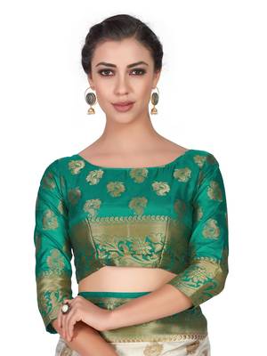 Beige Woven Art Silk Saree With Blouse 6