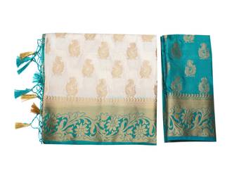 Beige Woven Art Silk Saree With Blouse 9