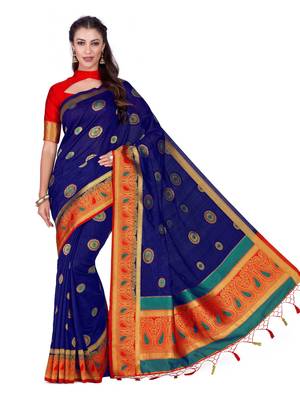 Blue Woven Art Silk Saree With Blouse 3