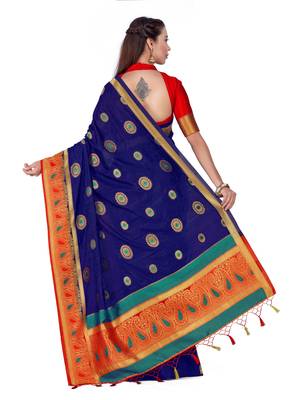 Blue Woven Art Silk Saree With Blouse 5