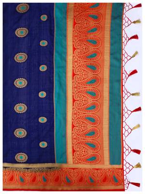 Blue Woven Art Silk Saree With Blouse 8