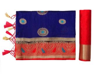 Blue Woven Art Silk Saree With Blouse 9