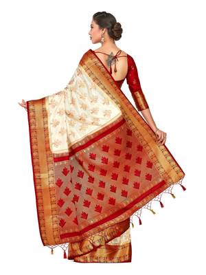 Beige Woven Art Silk Saree With Blouse 5