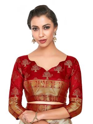 Beige Woven Art Silk Saree With Blouse 6