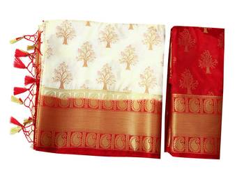 Beige Woven Art Silk Saree With Blouse 9