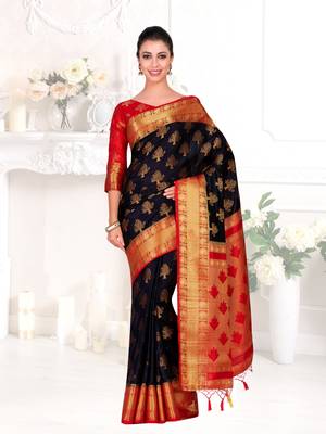 Black woven art silk saree with blouse 2