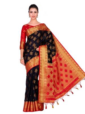 Black woven art silk saree with blouse 3
