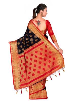 Black woven art silk saree with blouse 5