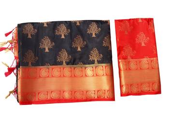 Black woven art silk saree with blouse 9