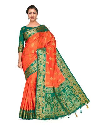 Orange Woven Art Silk Saree With Blouse 3