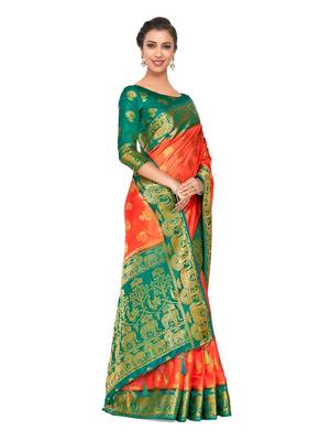 Orange Woven Art Silk Saree With Blouse 4