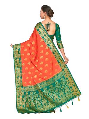 Orange Woven Art Silk Saree With Blouse 5