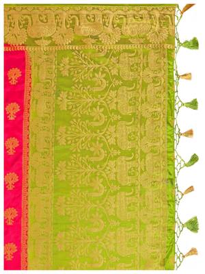 Red woven art silk saree with blouse 8