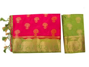 Red woven art silk saree with blouse 9