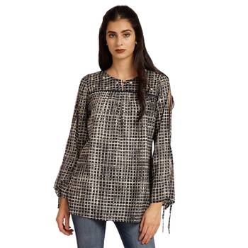 Black printed cotton long-tops 1