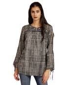 Black printed cotton long-tops