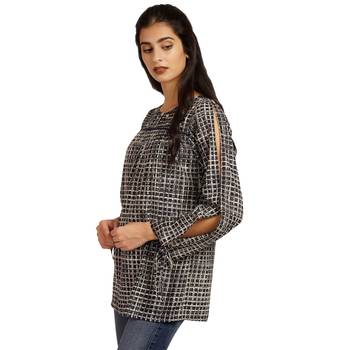 Black printed cotton long-tops 4
