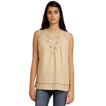 Beige plain linen long-tops 1