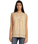 Beige plain linen long-tops