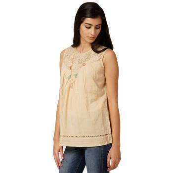 Beige plain linen long-tops 4