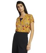 Yellow printed viscose rayon tops