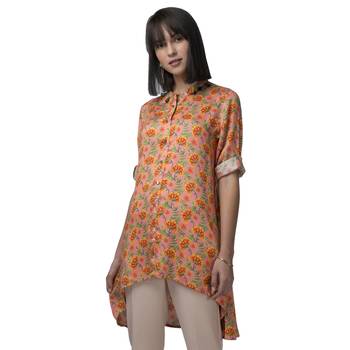 Pink printed cotton long-tops 1