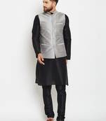 Black Plain Dupion Silk Kurta Pajama