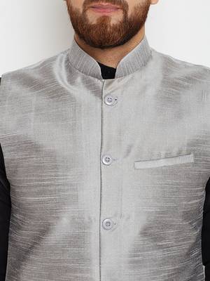 Black Plain Dupion Silk Kurta Pajama 4